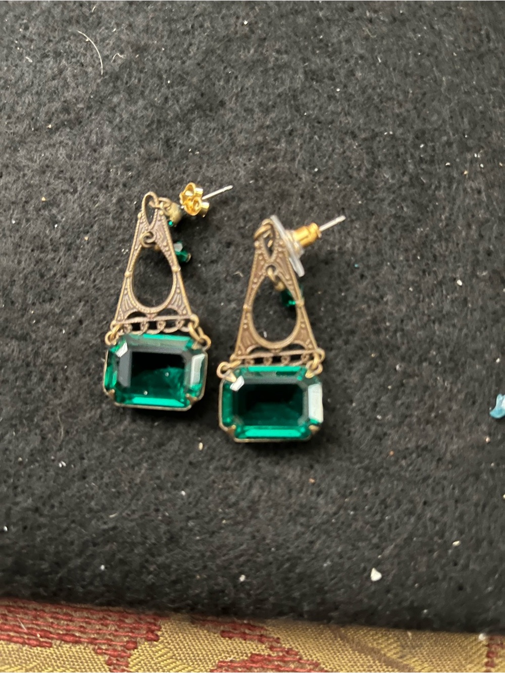 Vintage-Inspired Gold Filigree Ebelite Drop Earrings